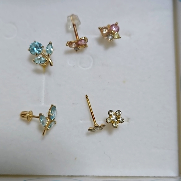 3 pairs of 14k gold baby/toddler earrings